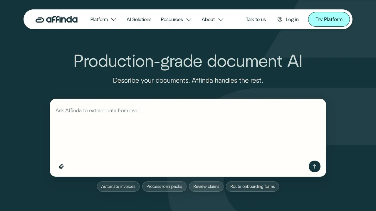 Homepage preview of Affinda, captured Jul 29, 2026
