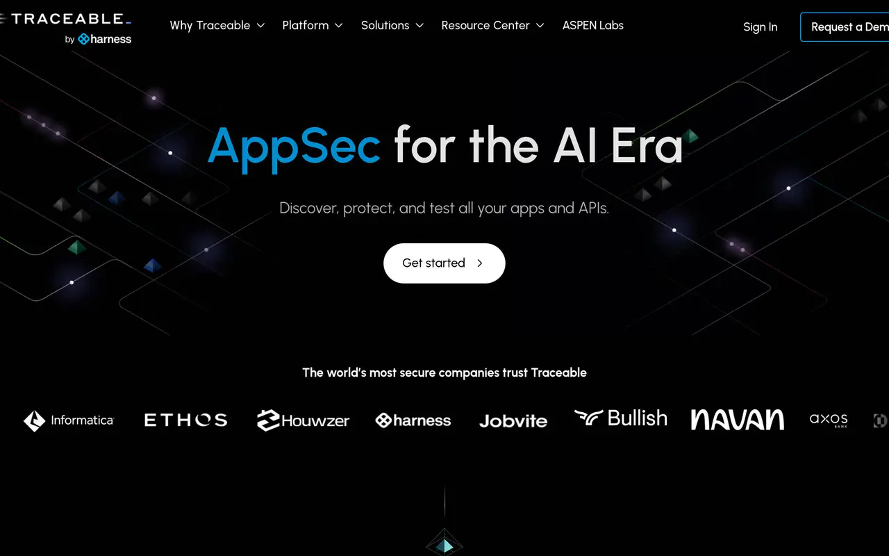 Homepage preview of Traceable AI, captured Jul 22, 2026