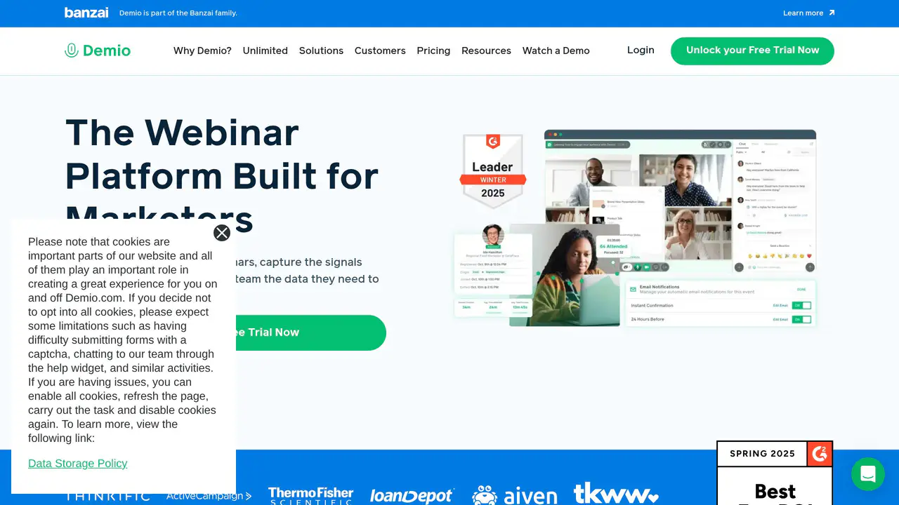 Homepage preview of Demio, captured Aug 13, 2026