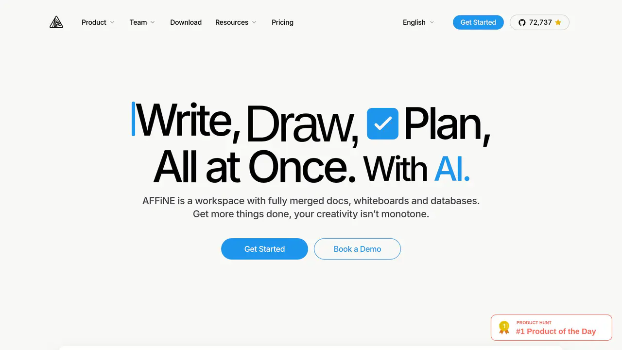 Homepage preview of AFFiNE, captured Sep 21, 2026