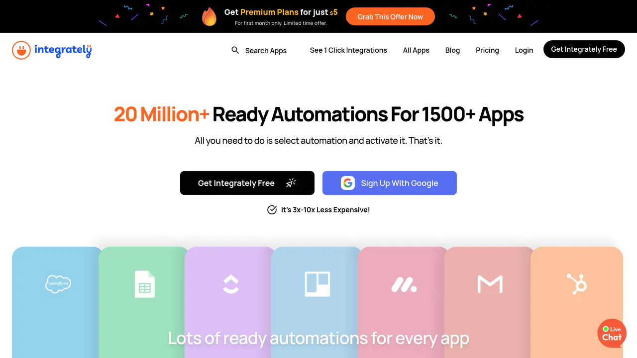 Homepage preview of Integrately, captured Aug 2, 2026