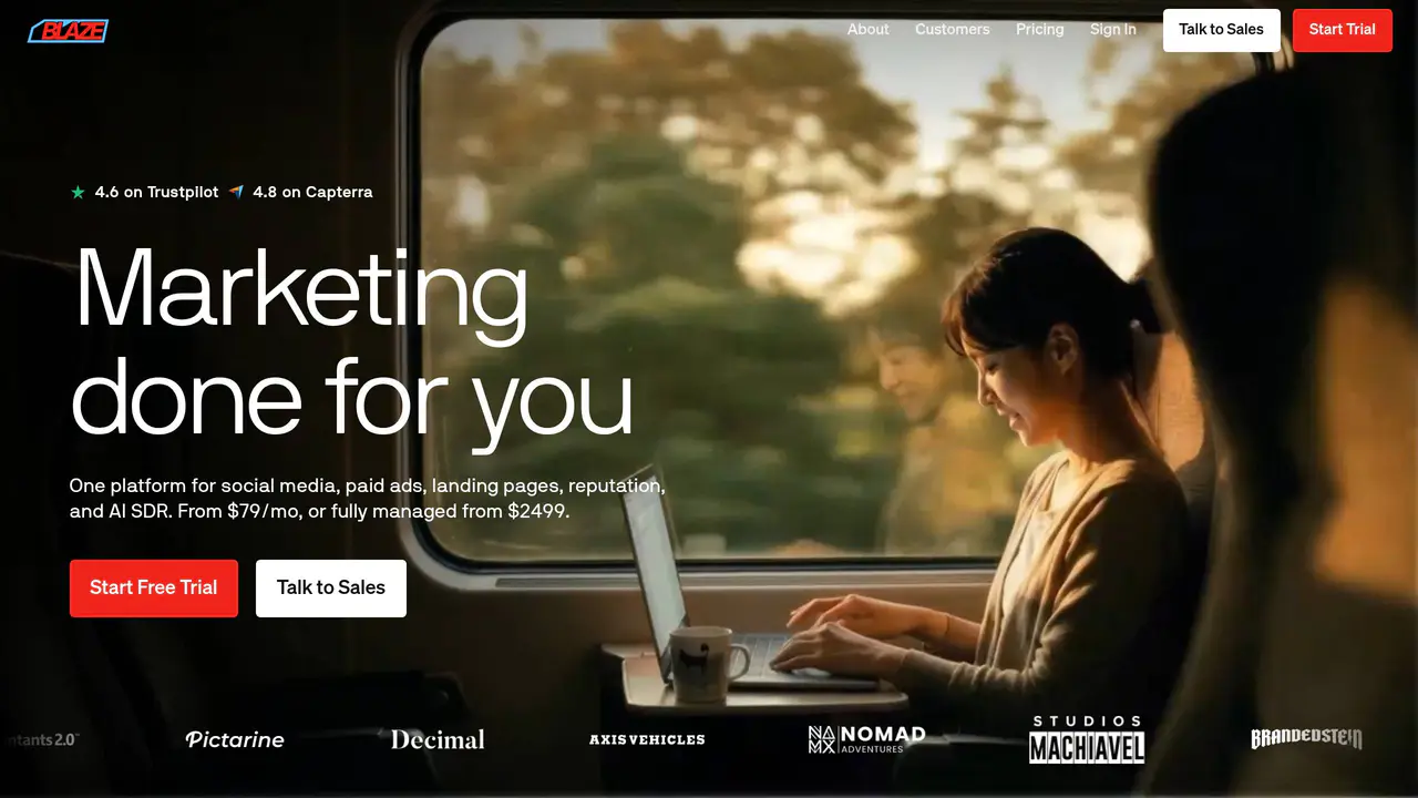 Homepage preview of Blaze.ai, captured Aug 29, 2026