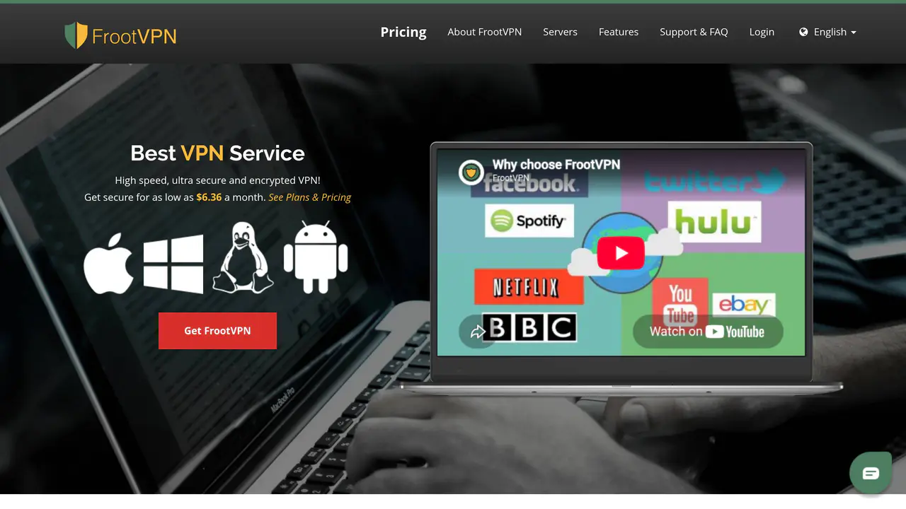 Homepage preview of FrootVPN, captured Aug 1, 2026