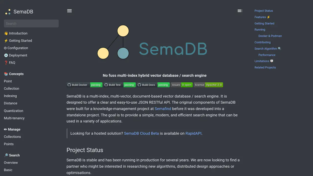 Homepage preview of SemaDB, captured Sep 1, 2026