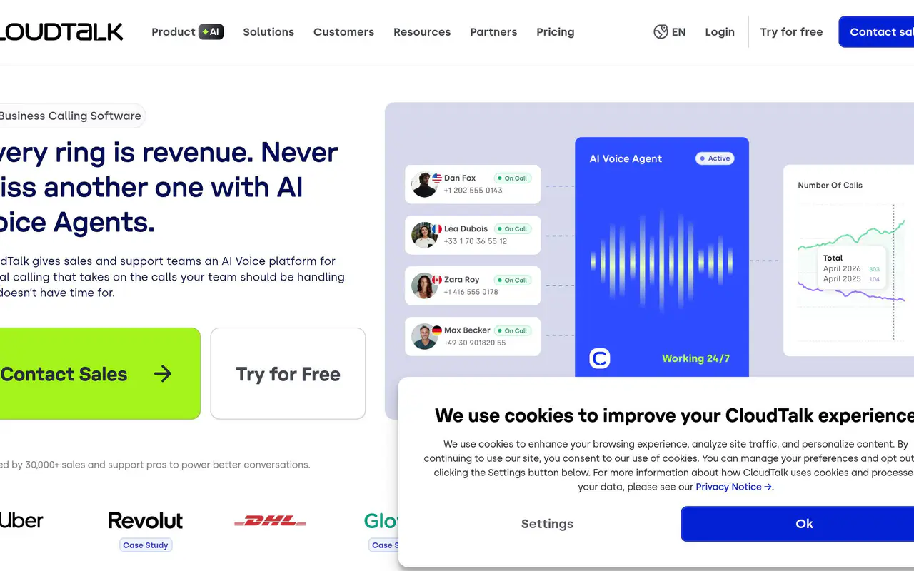 Homepage preview of CloudTalk, captured Jul 22, 2026