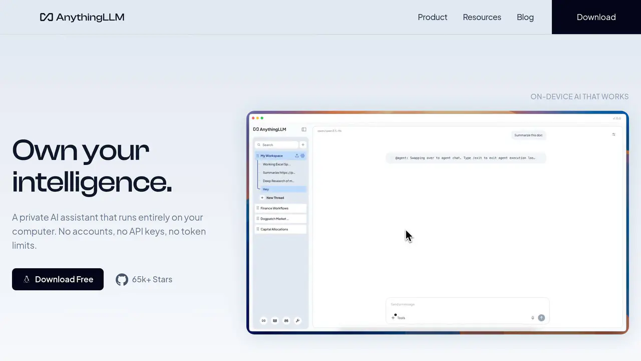 Homepage preview of AnythingLLM, captured Sep 4, 2026