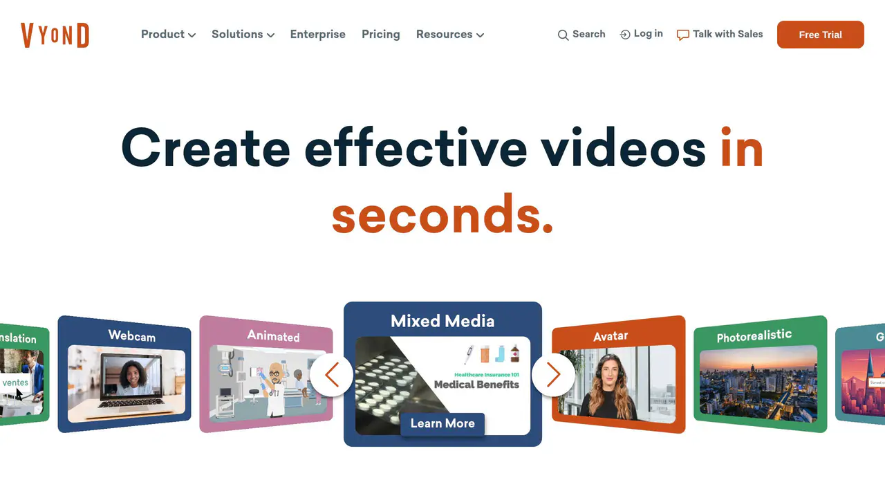Homepage preview of Vyond, captured Jul 23, 2026