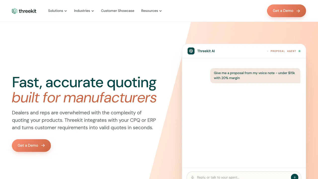 Homepage preview of Threekit, captured Jul 23, 2026