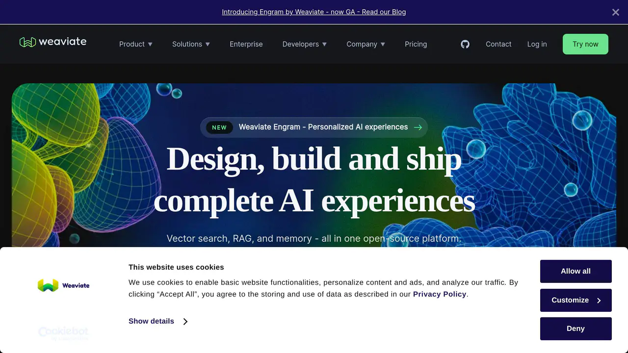 Homepage preview of Weaviate, captured Aug 8, 2026