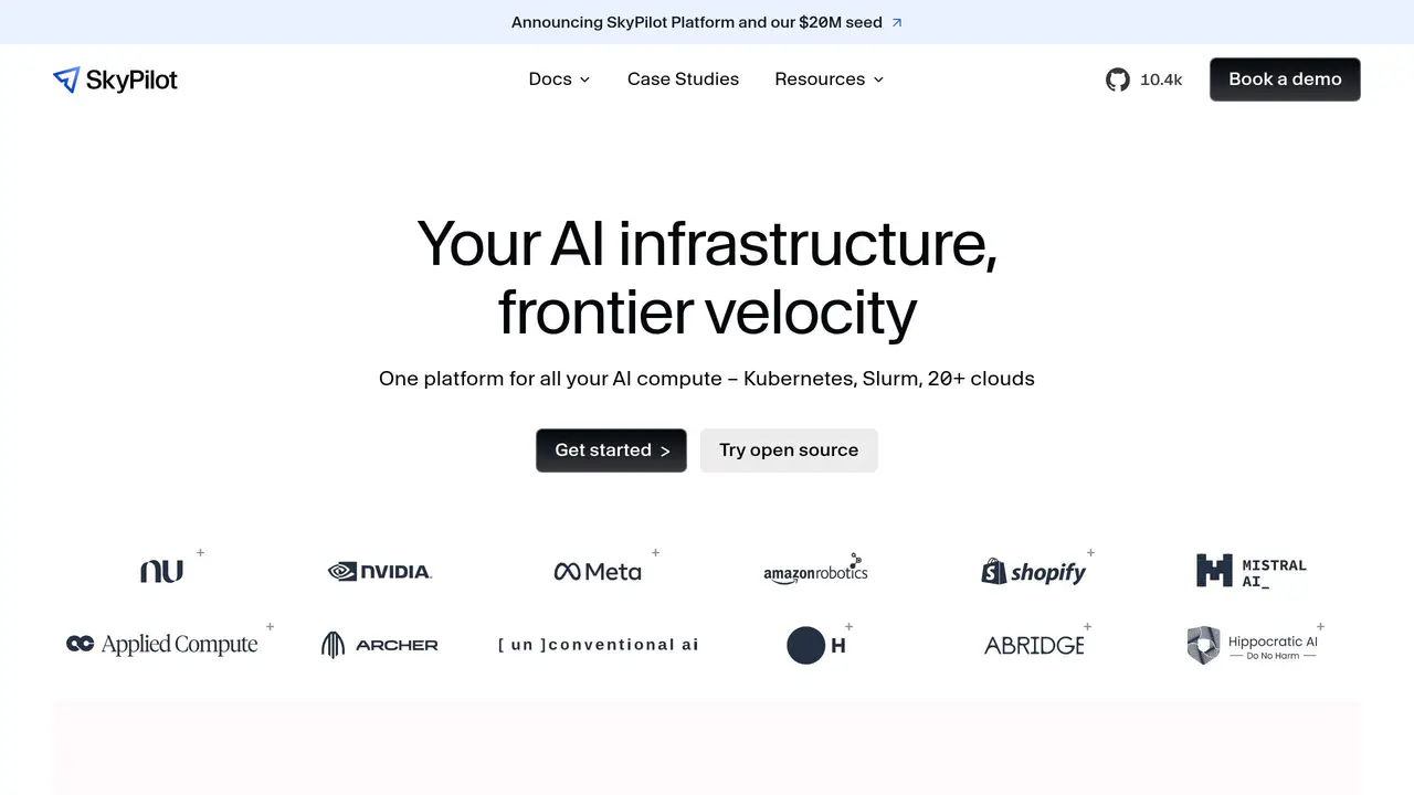 Homepage preview of SkyPilot, captured Jul 24, 2026