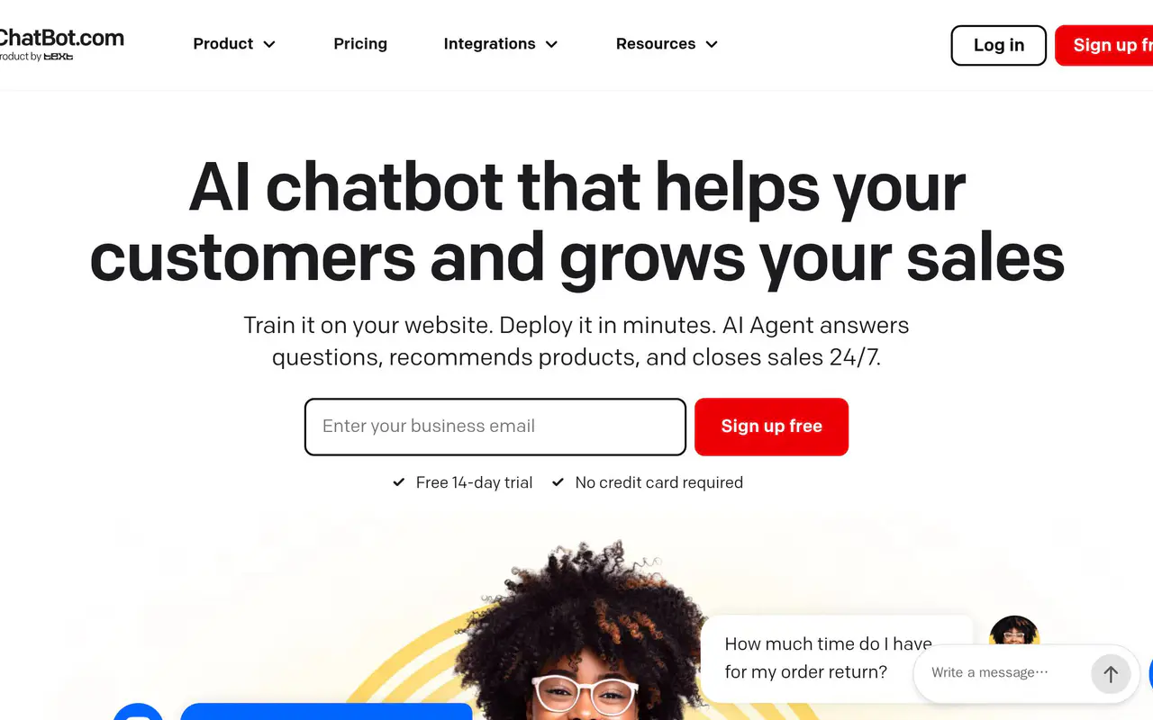 Homepage preview of Chatbot.com, captured Jul 21, 2026