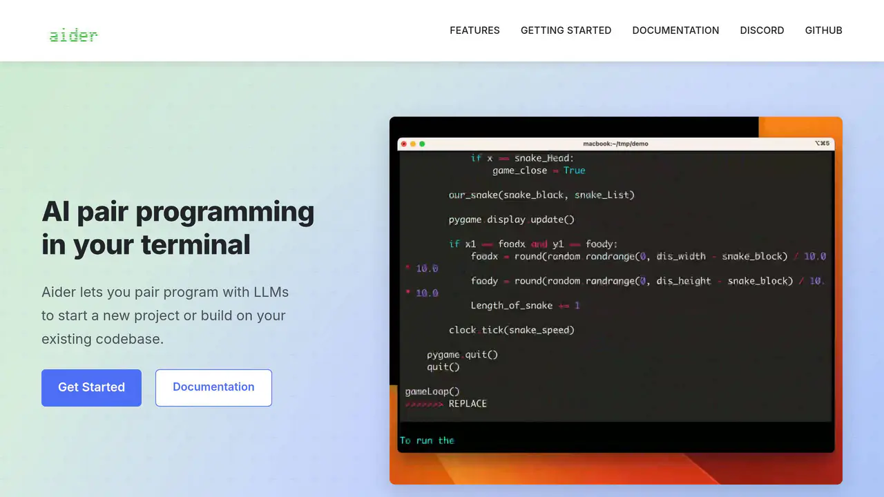 Homepage preview of Aider, captured Aug 4, 2026