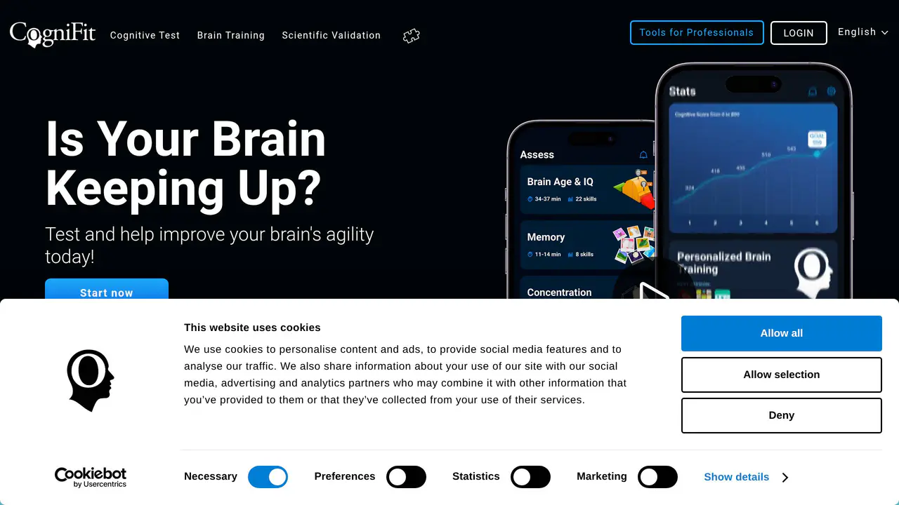 Homepage preview of CogniFit, captured Sep 10, 2026