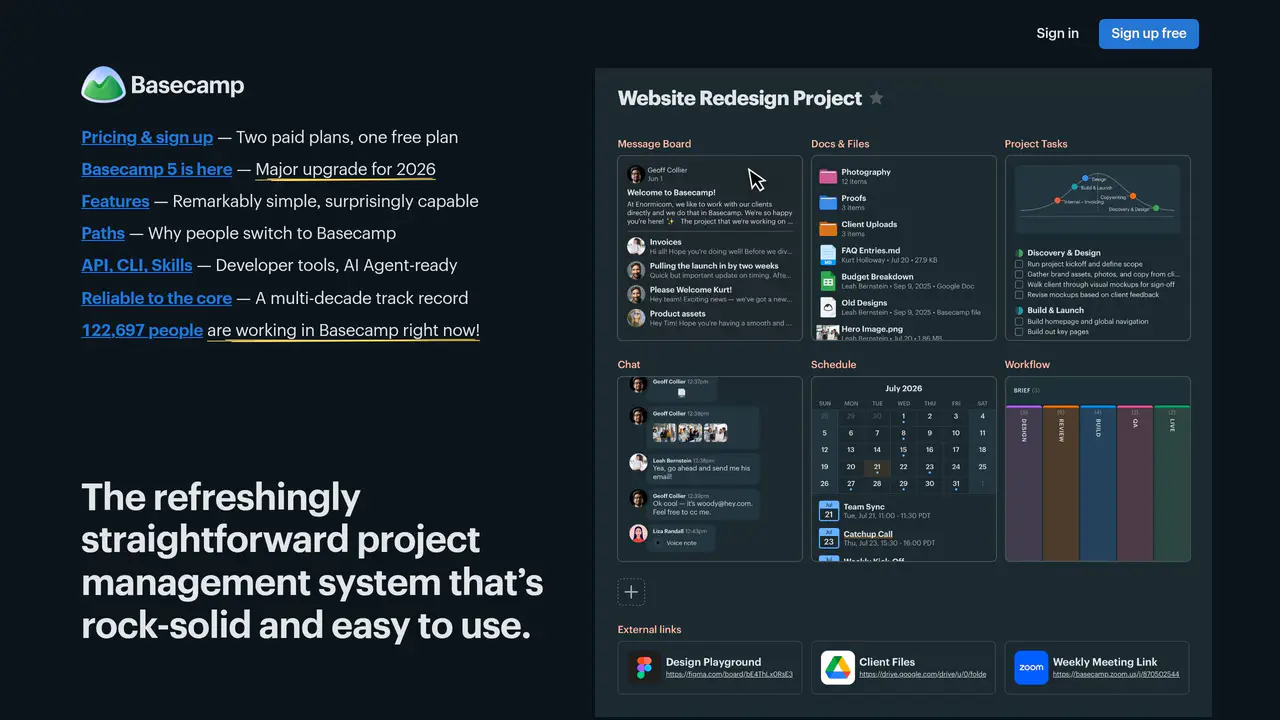 Homepage preview of Basecamp, captured Aug 4, 2026