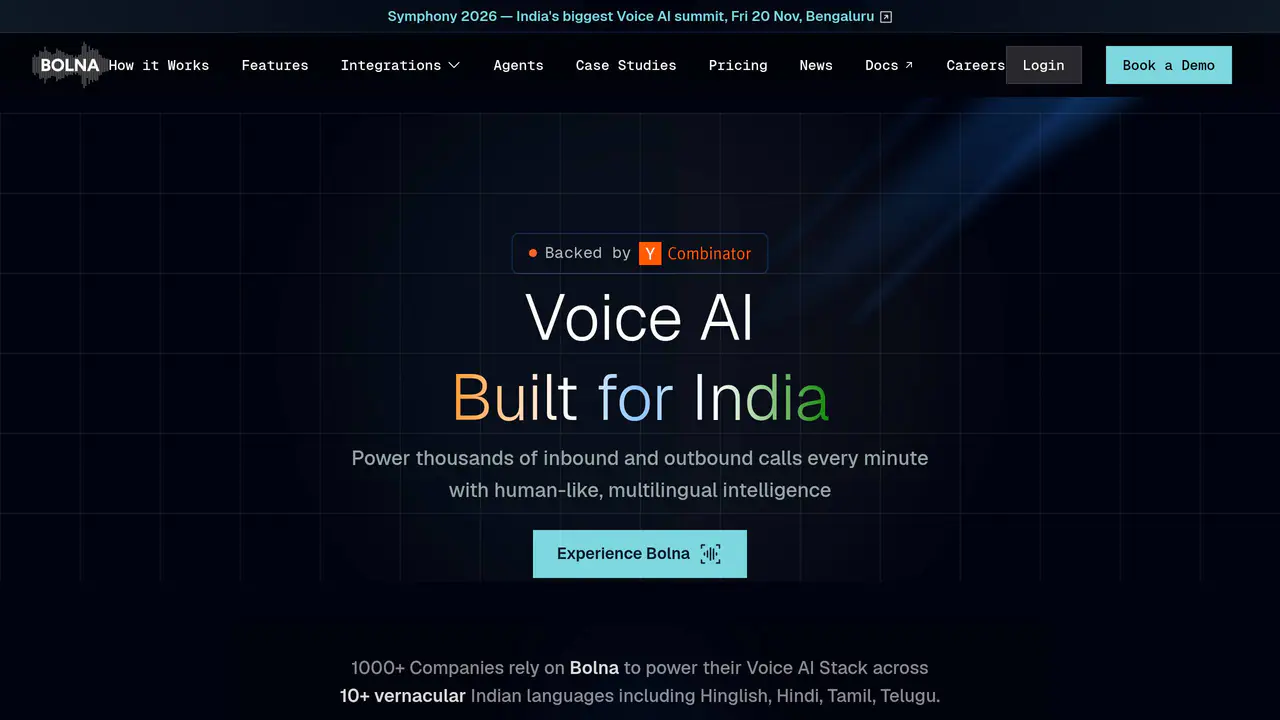 Homepage preview of Bolna, captured Sep 15, 2026
