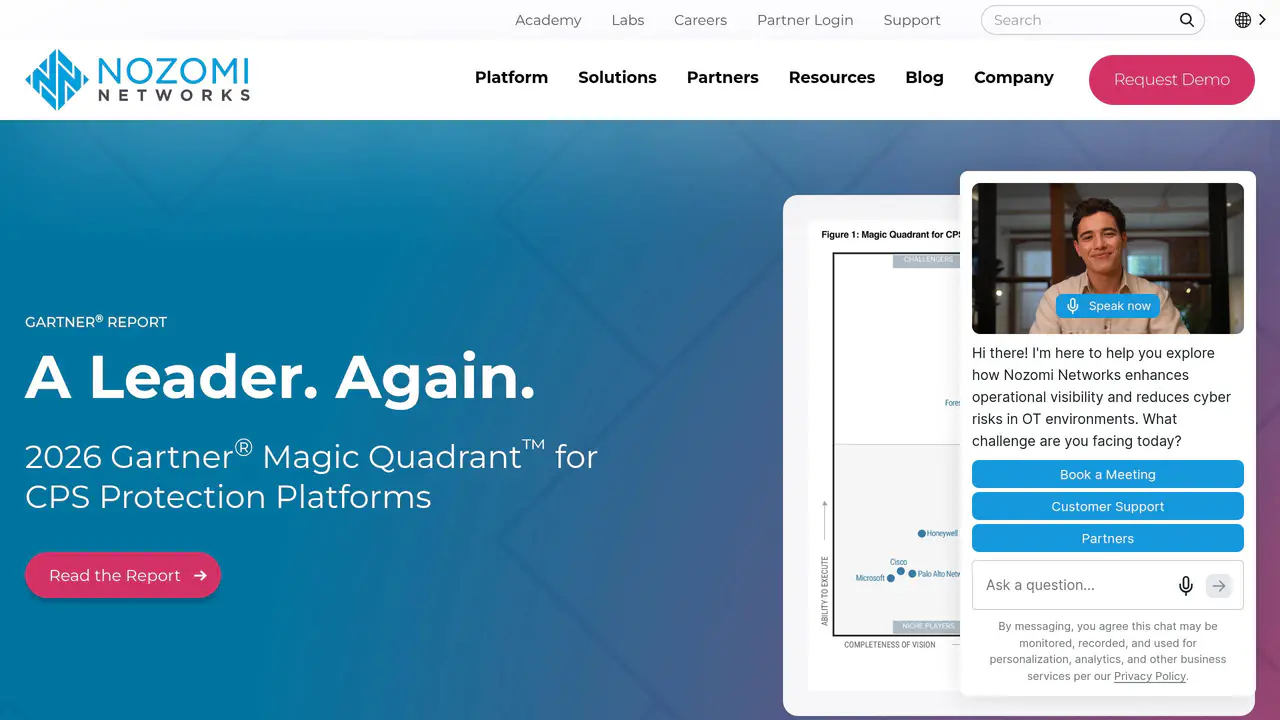 Homepage preview of Nozomi Networks, captured Jul 23, 2026