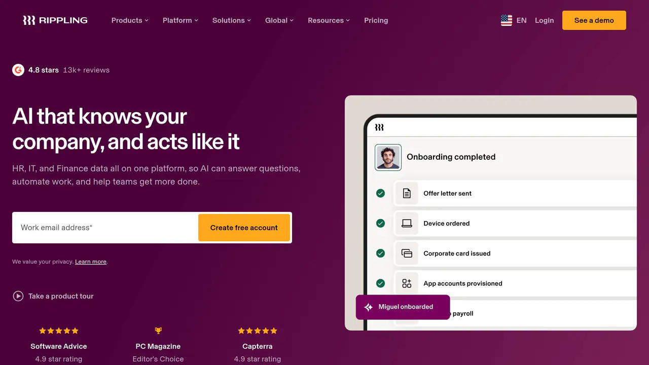 Homepage preview of Rippling, captured Jul 23, 2026