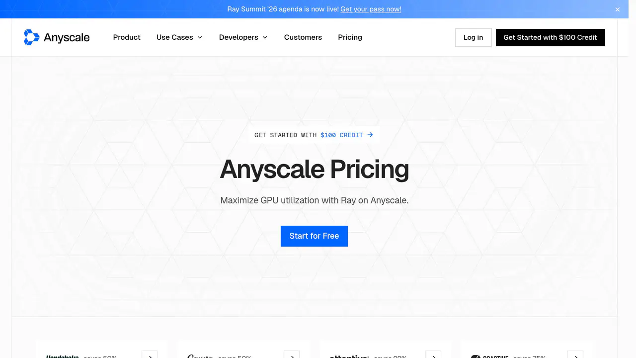 Pricing-page preview of Anyscale, captured Aug 16, 2026