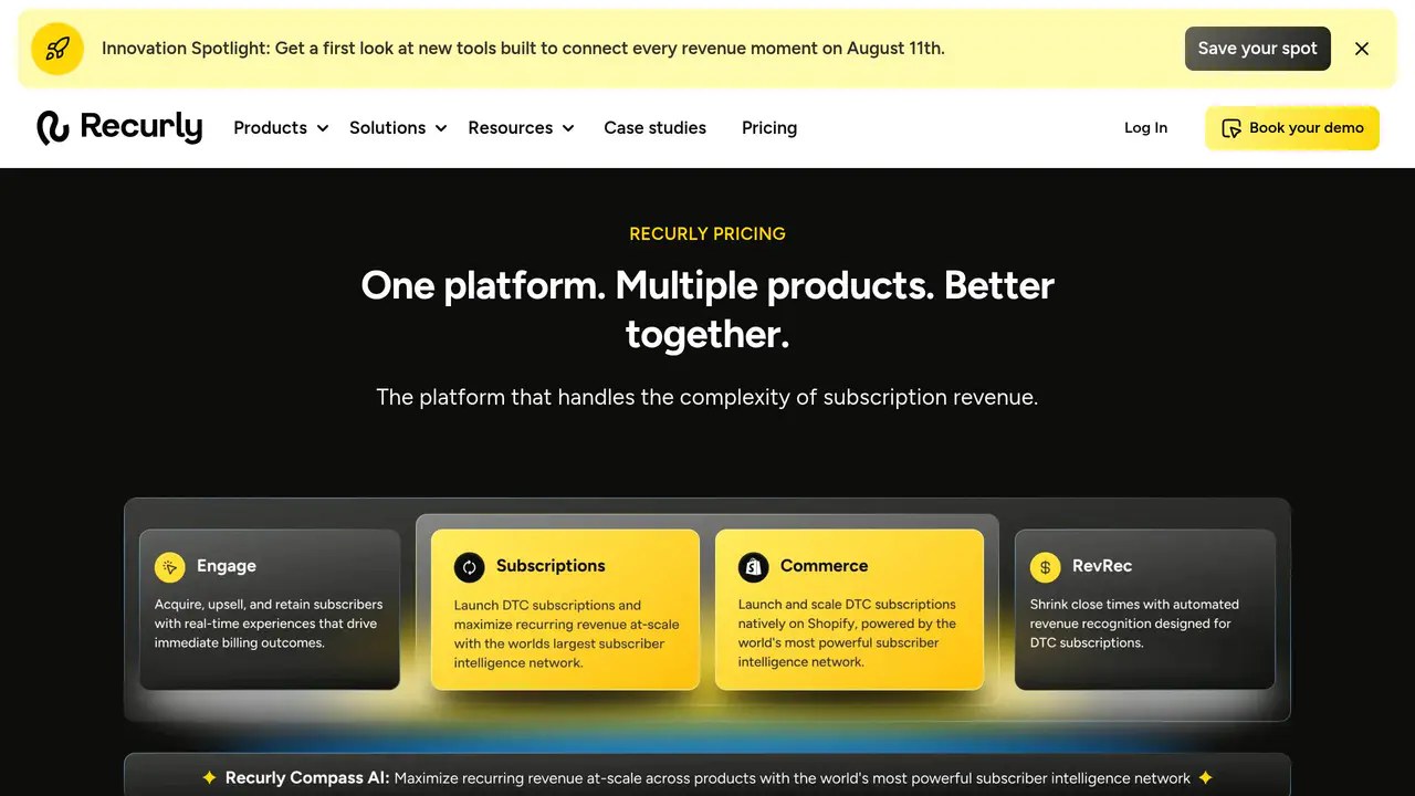 Pricing-page preview of Recurly, captured Jul 23, 2026