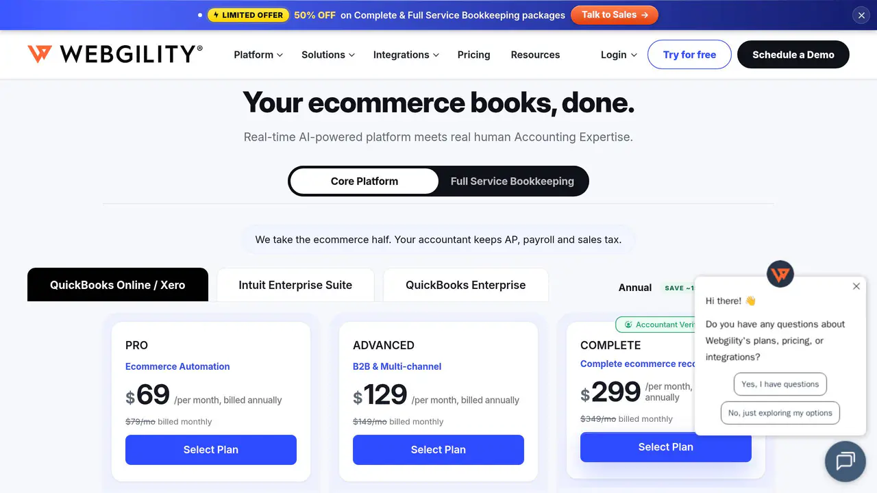 Pricing-page preview of Webgility, captured Sep 10, 2026