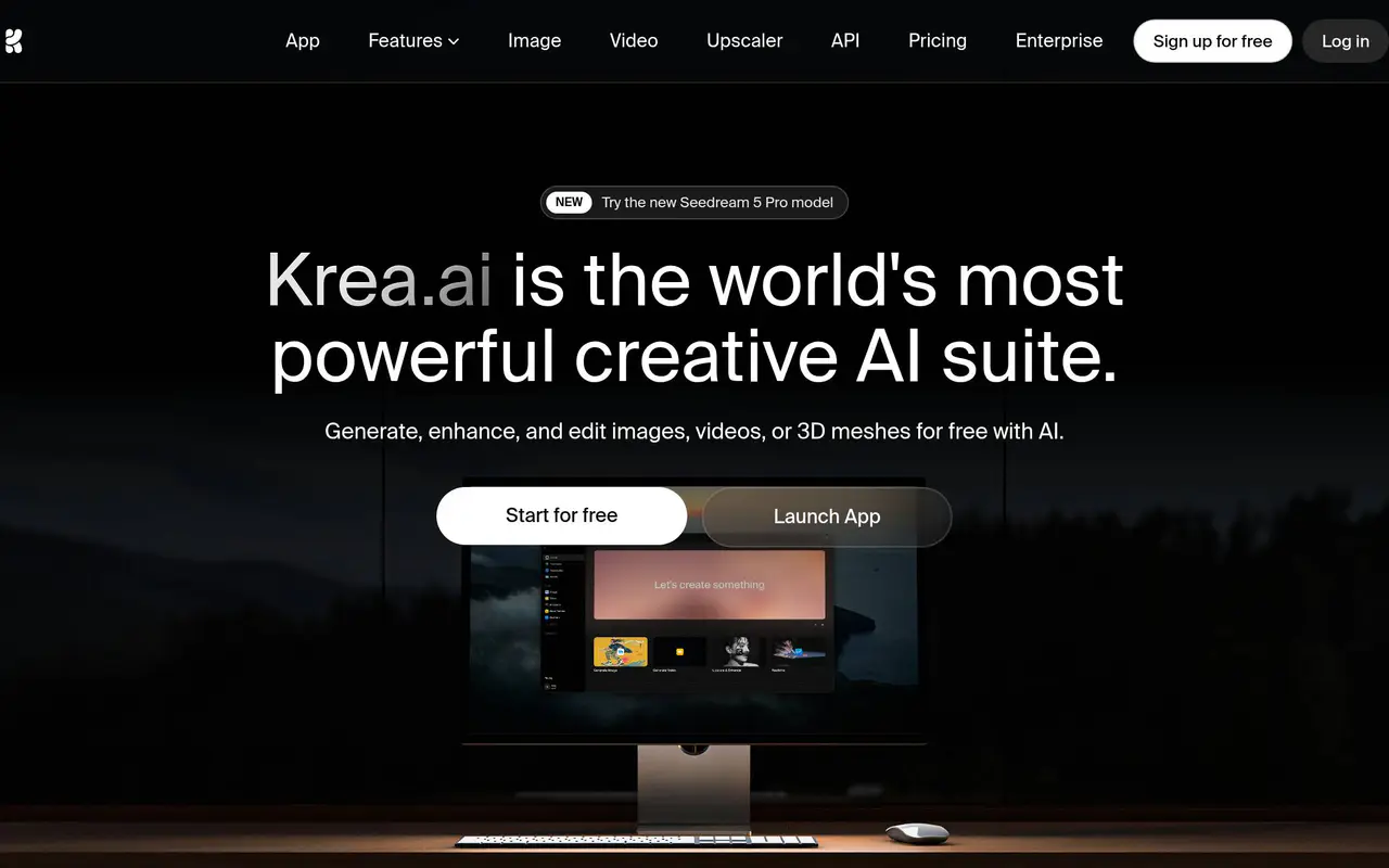 Homepage preview of Krea, captured Jul 21, 2026