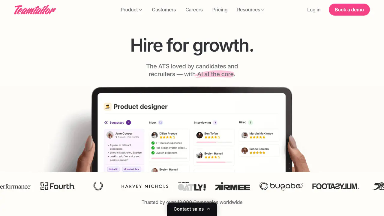 Homepage preview of Teamtailor, captured Aug 13, 2026