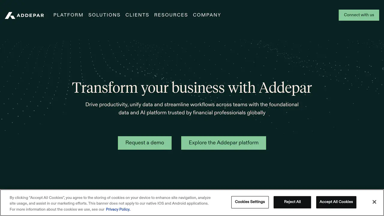 Homepage preview of Addepar, captured Aug 13, 2026