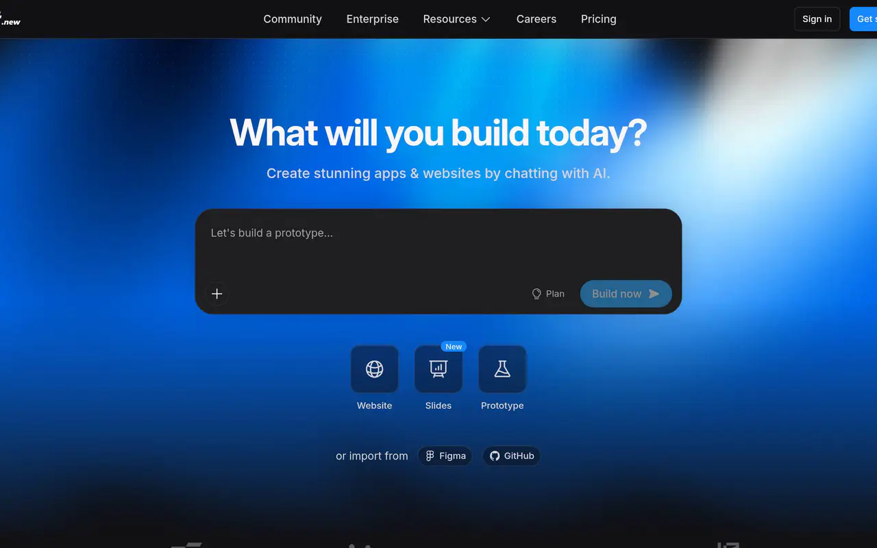 Homepage preview of Bolt.new, captured Jul 22, 2026