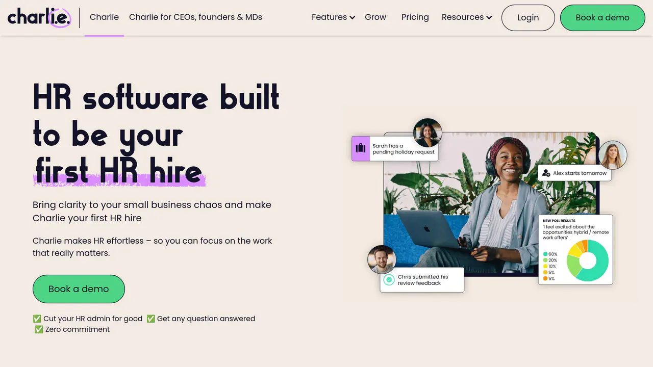 Homepage preview of Charlie HR, captured Sep 15, 2026