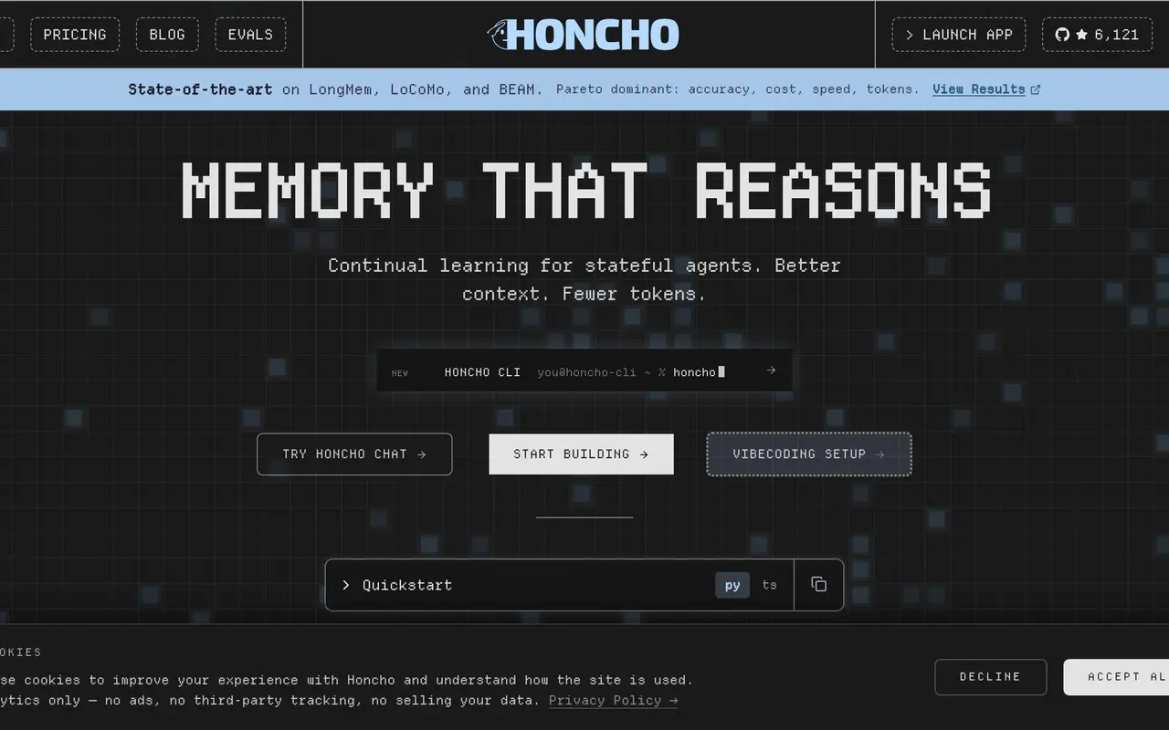 Homepage preview of Honcho, captured Jul 22, 2026