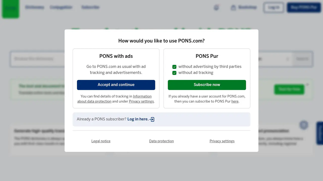 Homepage preview of PONS, captured Jul 23, 2026