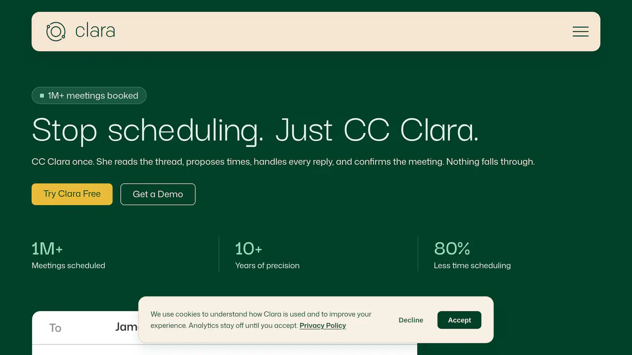 Homepage preview of Clara Labs, captured Jul 29, 2026