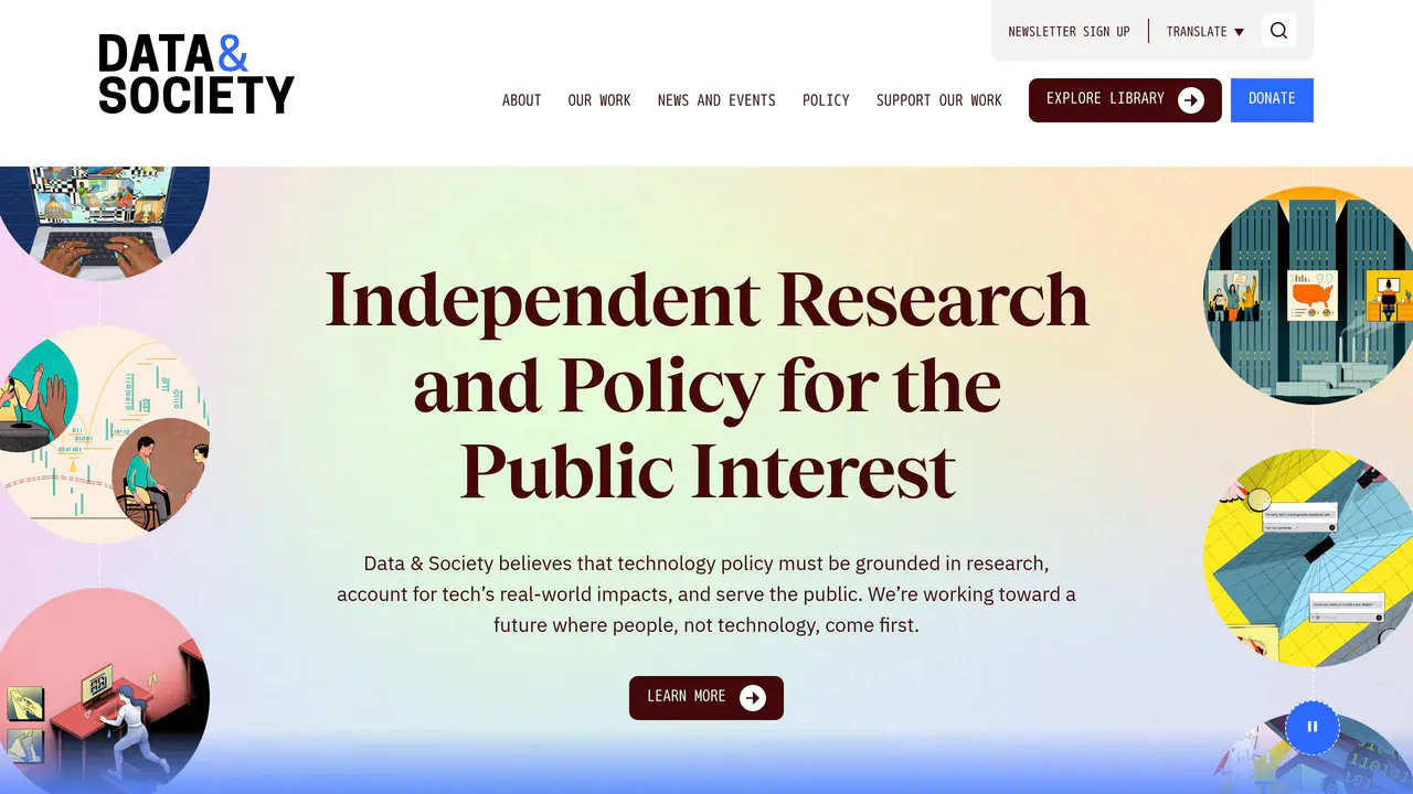 Homepage preview of Data & Society, captured Jul 28, 2026