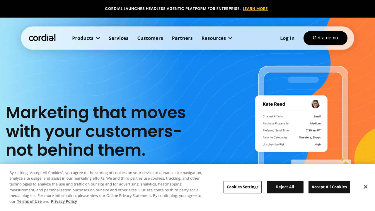 Homepage preview of Cordial, captured Jul 31, 2026