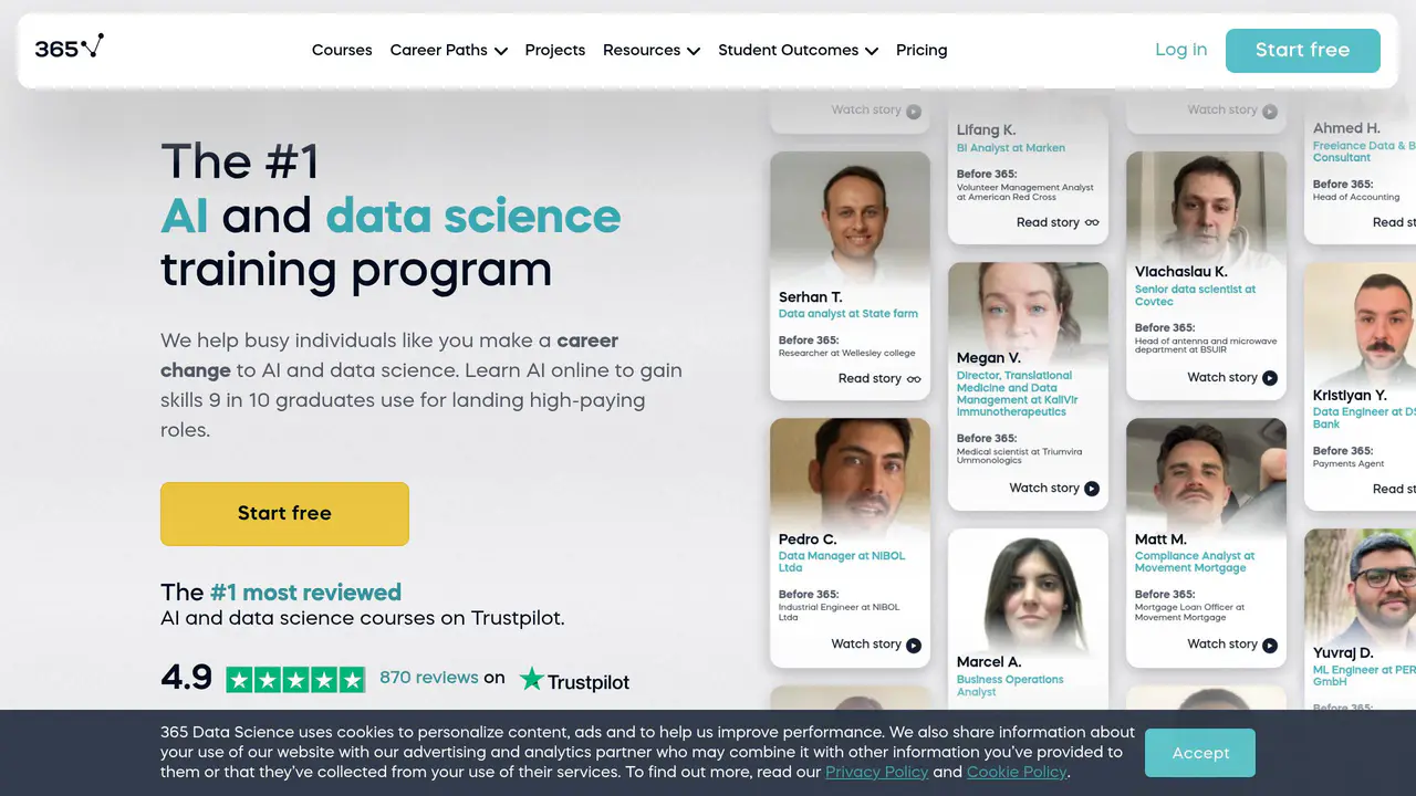 Homepage preview of 365 Data Science, captured Aug 27, 2026