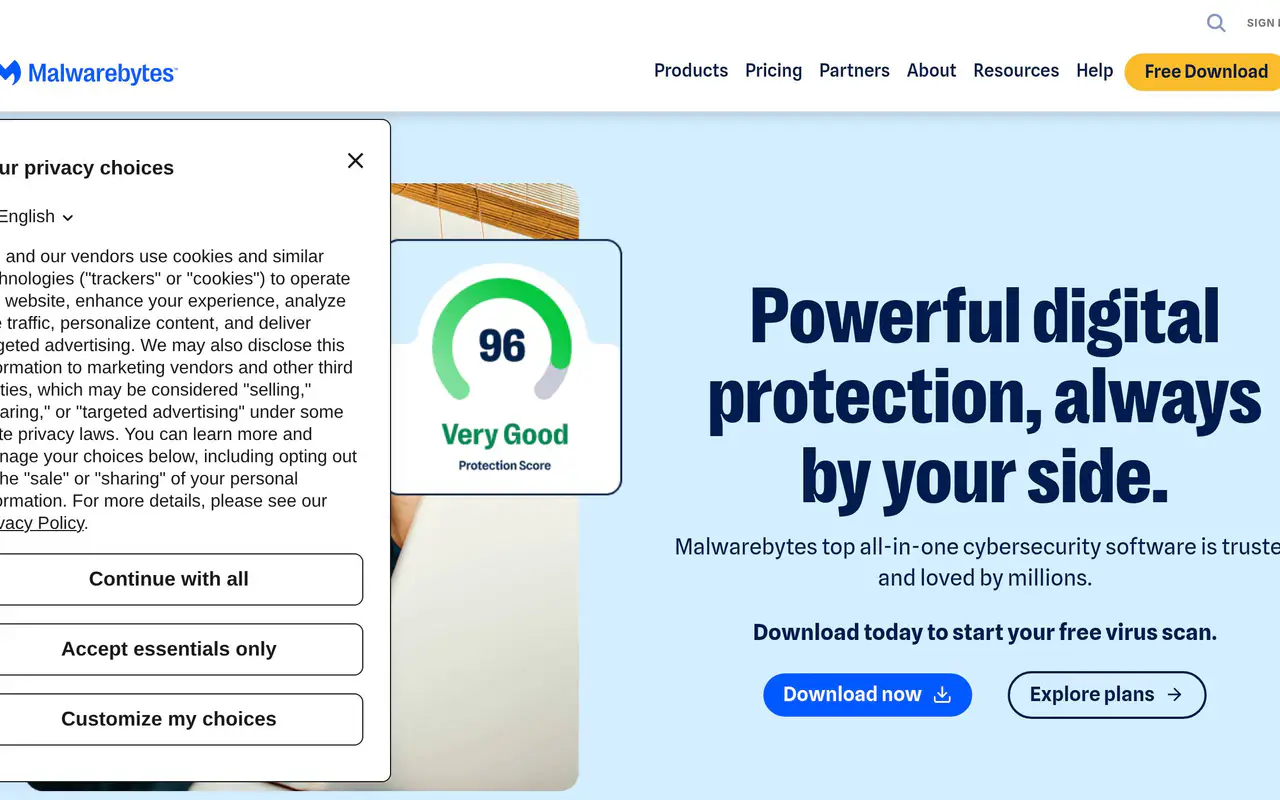 Homepage preview of Malwarebytes, captured Jul 22, 2026