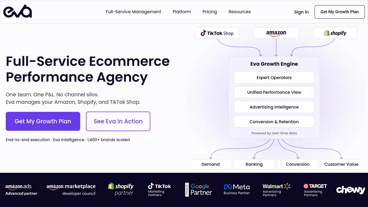 Homepage preview of Eva Commerce, captured Aug 25, 2026