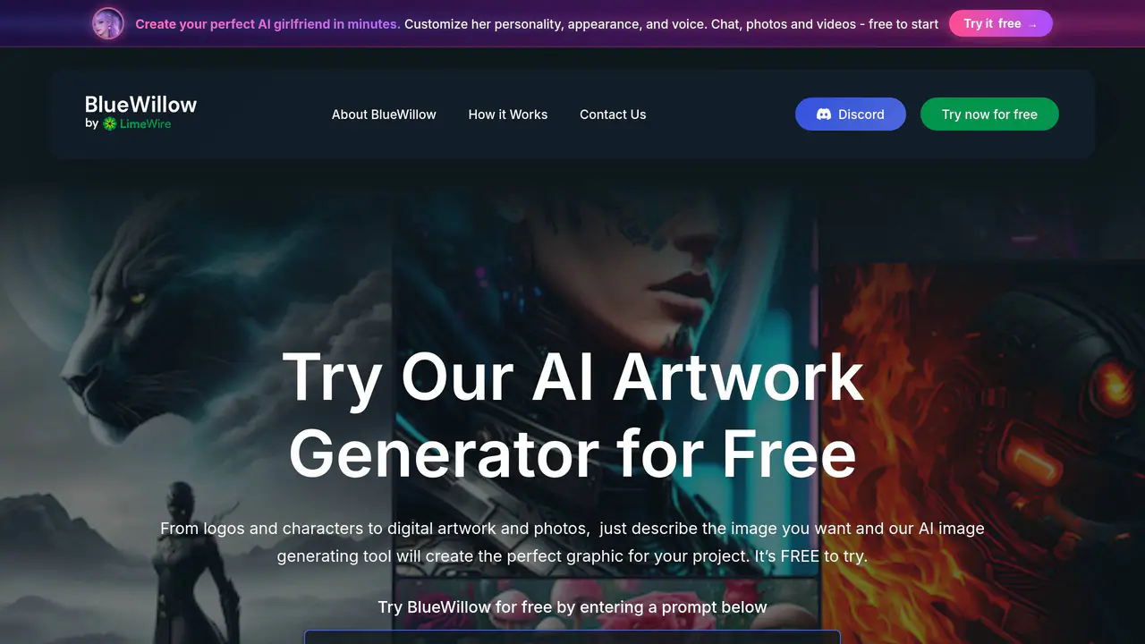 Homepage preview of BlueWillow, captured Sep 26, 2026