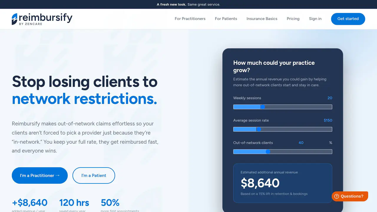 Homepage preview of Reimbursify, captured Sep 24, 2026