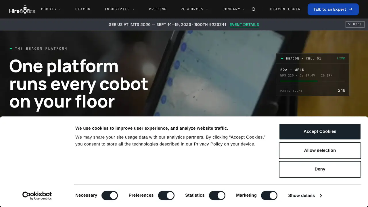 Homepage preview of Hirebotics, captured Aug 30, 2026