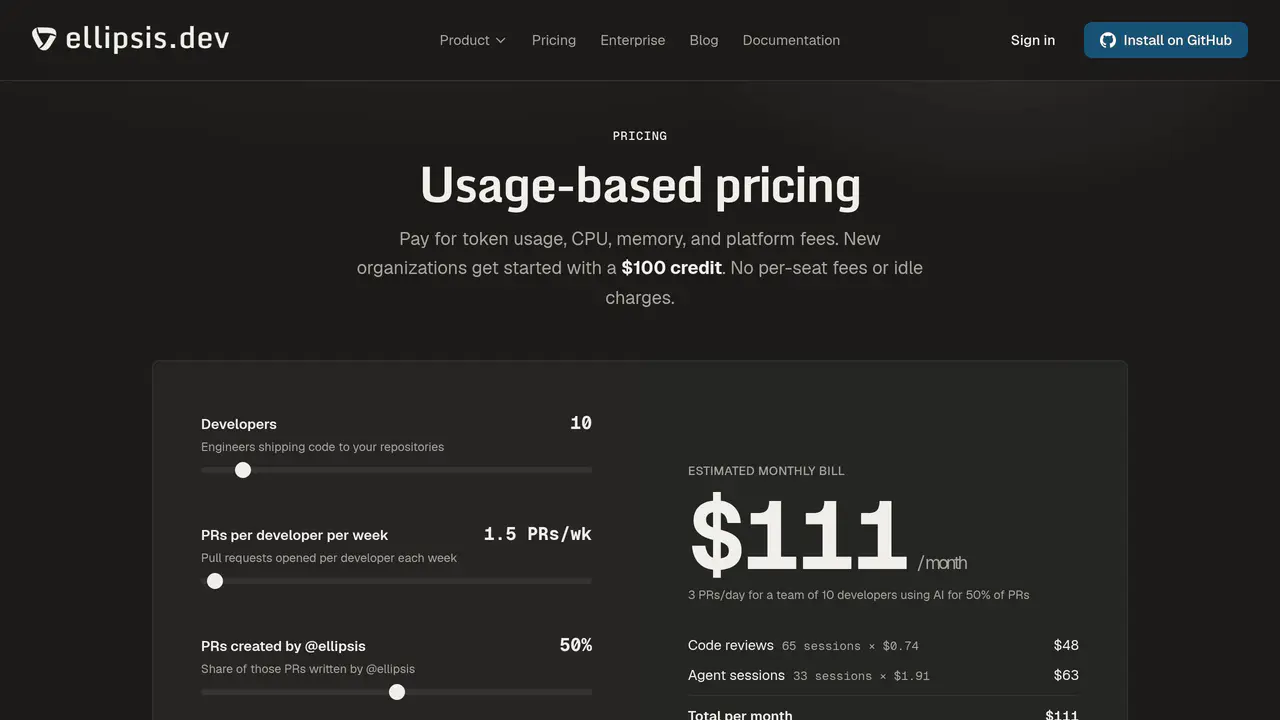 Pricing-page preview of Ellipsis, captured Jul 23, 2026