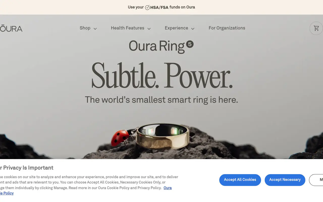 Homepage preview of Oura Ring, captured Jul 22, 2026