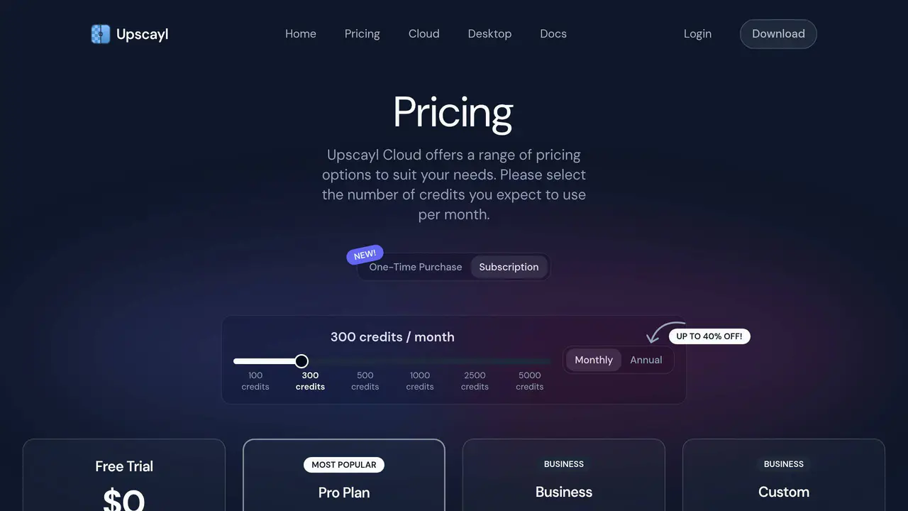 Pricing-page preview of Upscayl, captured Jul 23, 2026