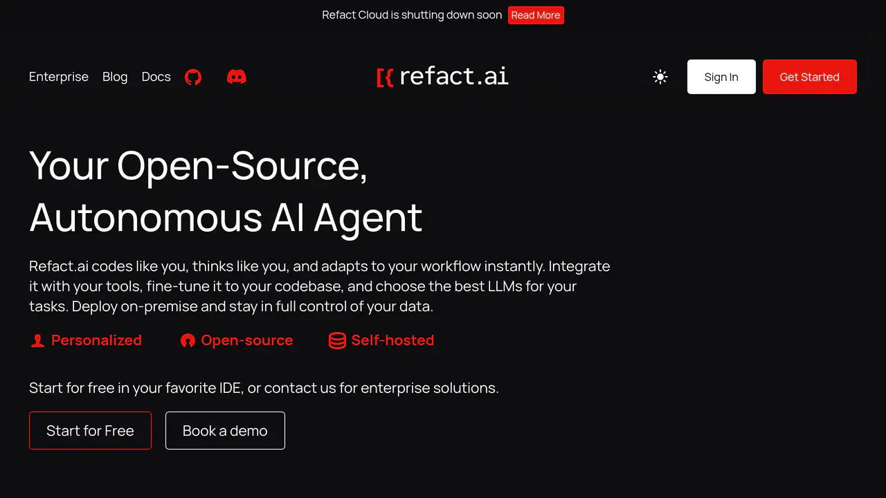 Homepage preview of Refact.ai, captured Jul 31, 2026
