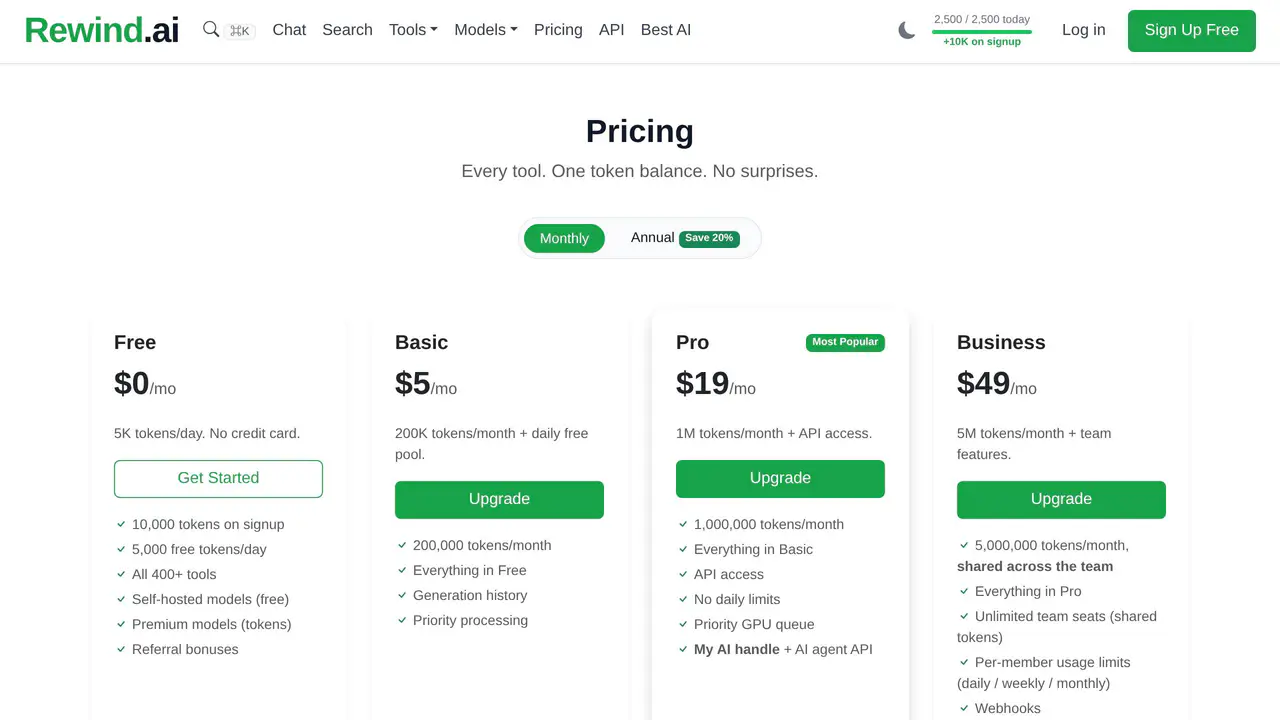 Pricing-page preview of Rewind, captured Aug 16, 2026