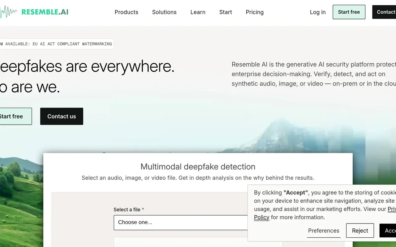 Homepage preview of Resemble AI, captured Jul 21, 2026