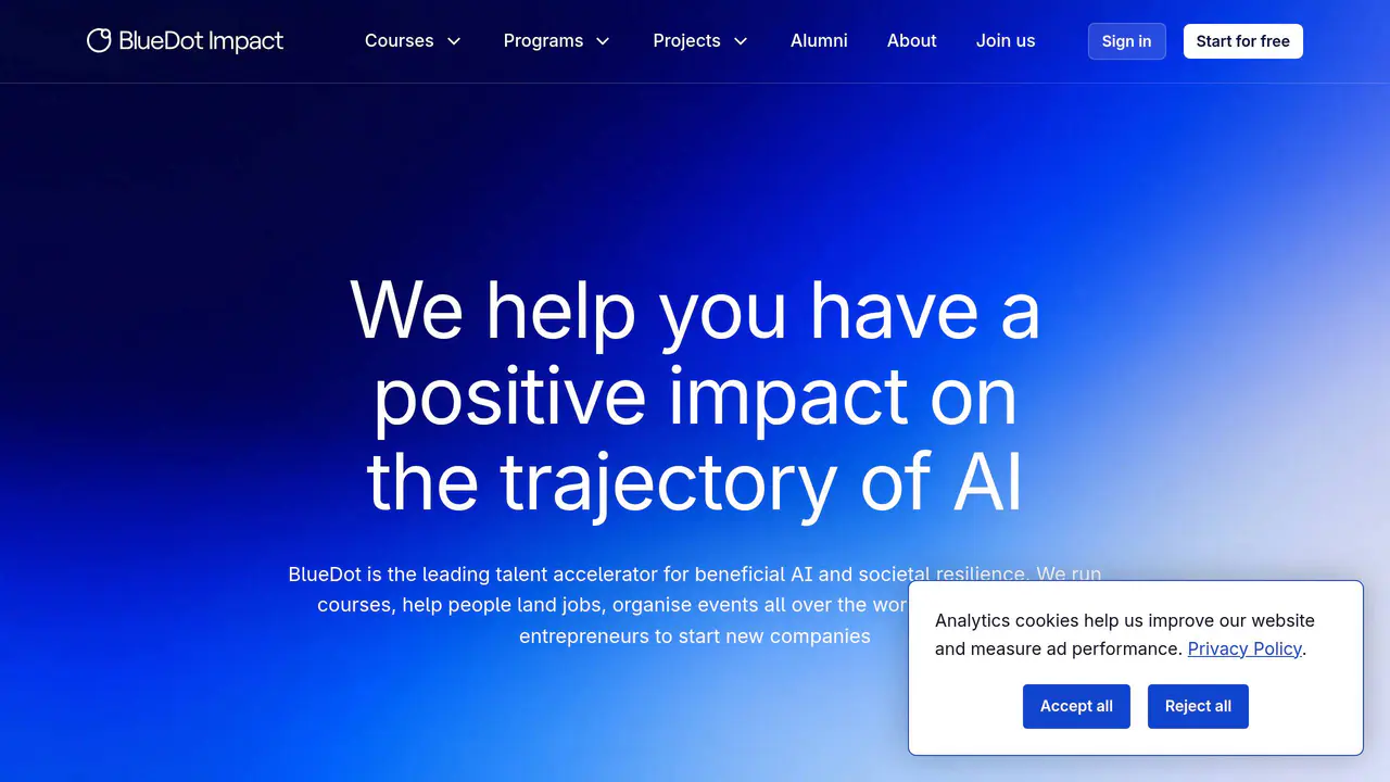 Homepage preview of BlueDot Impact, captured Jul 31, 2026