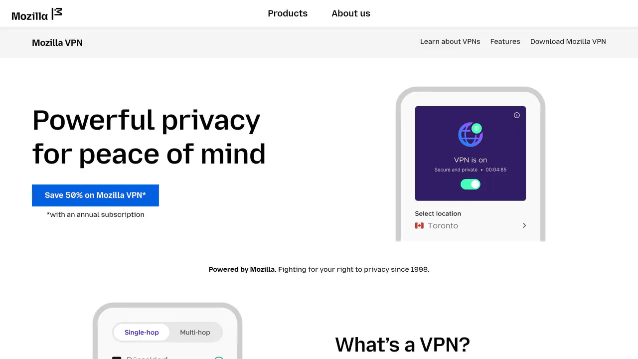 Pricing-page preview of Mozilla VPN, captured Jul 23, 2026