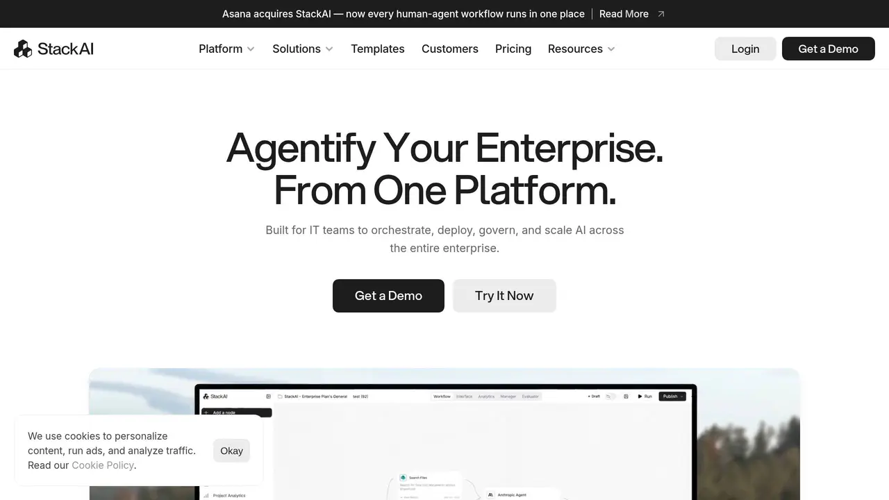 Homepage preview of Stack AI, captured Aug 20, 2026