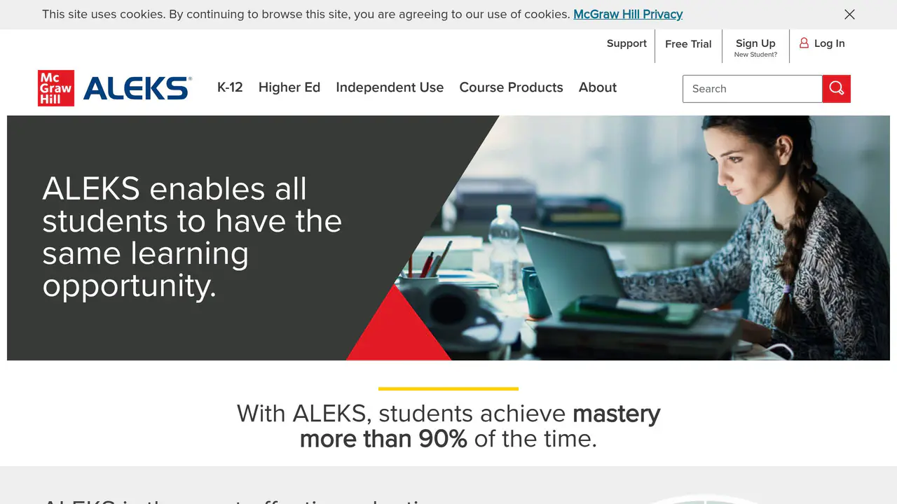 Homepage preview of ALEKS, captured Aug 30, 2026